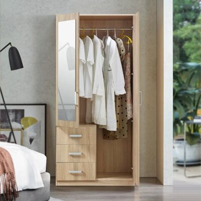 en.casa - Bodolz Kleiderschrank - Sonoma Eiche - 2 Türen, 3 Schubladen - 176x80x52cm en.casa - Bodolz Kleiderschrank - Sonoma Eiche - 2 Türen, 3 Schubladen - 176x80x52cm