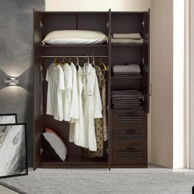 en.casa Finning Armoire - Noyer foncé - 3 portes, 4 compartiments - Publicité en.casa Finning Armoire - Noyer foncé - 3 portes, 4 compartiments - Publicité