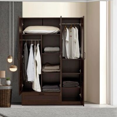 en.casa Finning Armario Ropero - Nogal Oscuro - 3 Puertas, 2 Percheros, 7 Compartimentos, 1 Cajón - MDF en.casa Finning Armario Ropero - Nogal Oscuro - 3 Puertas, 2 Percheros, 7 Compartimentos, 1 Cajón - MDF