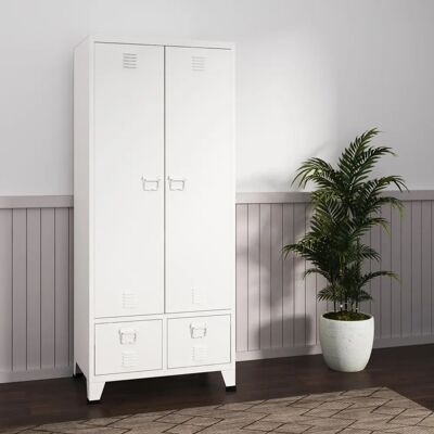 en.casa Hankasalmi Kleiderschrank - Stahl, Weiß, 180x90x40cm en.casa Hankasalmi Kleiderschrank - Stahl, Weiß, 180x90x40cm