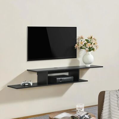 en.casa Estantería de pared Støvring - 4 compartimentos, negro - Almacenamiento para TV en.casa Estantería de pared Støvring - 4 compartimentos, negro - Almacenamiento para TV