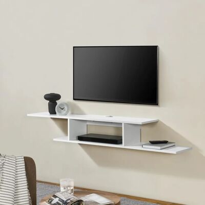 en.casa Estantería de pared Støvring - 4 compartimentos - Blanco - Almacenamiento para TV en.casa Estantería de pared Støvring - 4 compartimentos - Blanco - Almacenamiento para TV
