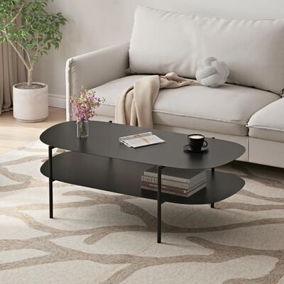en.casa Enebakk Oval Couchtisch mit Ablage - Schwarz Matt en.casa Enebakk Oval Couchtisch mit Ablage - Schwarz Matt