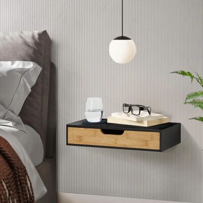 en.casa - Estante de pared con cajón - Diseño en bambú ahorrador de espacio en.casa - Estante de pared con cajón - Diseño en bambú ahorrador de espacio