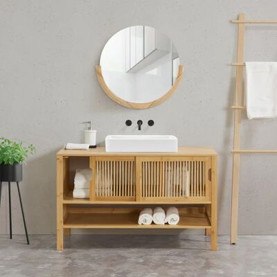 en.casa Hvaler Mueble de baño - Bambú, Puertas correderas, Estante grande en.casa Hvaler Mueble de baño - Bambú, Puertas correderas, Estante grande