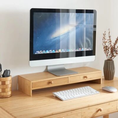en.casa - Bambus Monitorständer mit 2 Schubladen - Ergonomisches Zubehör en.casa - Bambus Monitorständer mit 2 Schubladen - Ergonomisches Zubehör