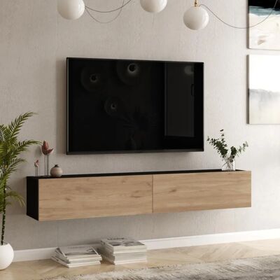 en.casa Lapinlahti Mueble de pared para TV - Negro / Efecto roble en.casa Lapinlahti Mueble de pared para TV - Negro / Efecto roble