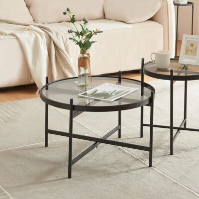 en.casa - Mesa de centro Lier - Mesa de cristal redonda - Negro en.casa - Mesa de centro Lier - Mesa de cristal redonda - Negro