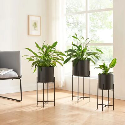 en.casa Orsa Conjunto de suportes para plantas - 3 suportes de metal, preto en.casa Orsa Conjunto de suportes para plantas - 3 suportes de metal, preto