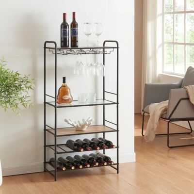 en.casa Hustadvika Estantería de vino con soporte para copas - Negro/Efecto roble en.casa Hustadvika Estantería de vino con soporte para copas - Negro/Efecto roble