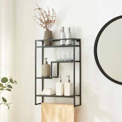 en.casa Uurainen Estantería de pared - Negro - 4 estantes y toallero - 60x40x13cm en.casa Uurainen Estantería de pared - Negro - 4 estantes y toallero - 60x40x13cm