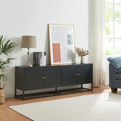 en.casa Janakkala Mueble de TV de Acero - Moderno, Negro, 153x35x55cm en.casa Janakkala Mueble de TV de Acero - Moderno, Negro, 153x35x55cm