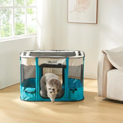 en.casa Mörbylånga Parque para mascotas - Azul/Beige - 70x55x45cm en.casa Mörbylånga Parque para mascotas - Azul/Beige - 70x55x45cm