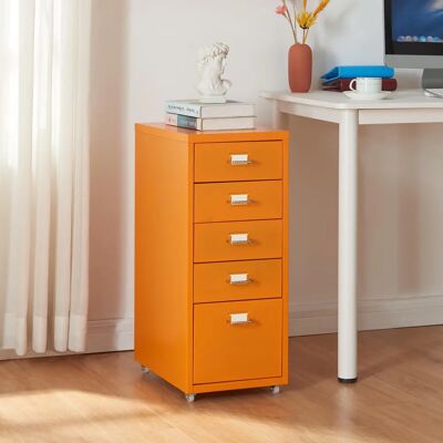 En.Casa Kökar Armoire mobile avec 5 tiroirs - Acier, Orange - Publicité En.Casa Kökar Armoire mobile avec 5 tiroirs - Acier, Orange - Publicité
