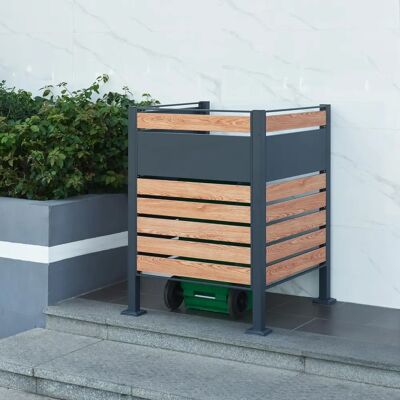 en.casa Uusikaupunki Cerramiento para Cubos de Basura - Acero, Antracita/Madera en.casa Uusikaupunki Cerramiento para Cubos de Basura - Acero, Antracita/Madera