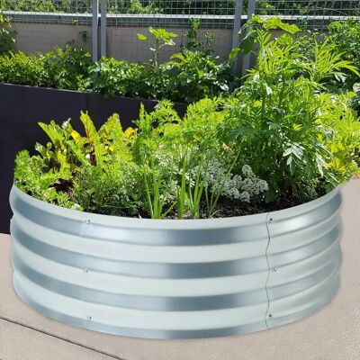 Casa.pro - Cama de jardín elevada redonda de acero Ø92cm - Plateado Casa.pro - Cama de jardín elevada redonda de acero Ø92cm - Plateado