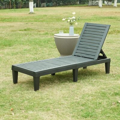 Casa.pro - Verstellbare Gartenliege - Schwarz, Holzoptik Casa.pro - Verstellbare Gartenliege - Schwarz, Holzoptik