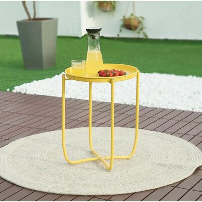 en.casa Table d'appoint de jardin Sandefjord en acier - Jaune - Publicité en.casa Table d'appoint de jardin Sandefjord en acier - Jaune - Publicité