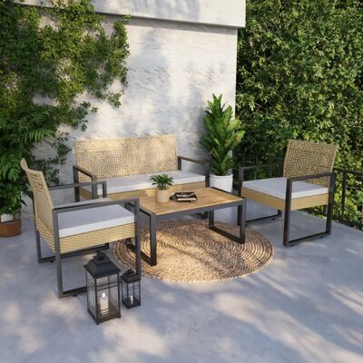 casa.pro - Conjunto de muebles de camping y jardín - Natural/Negro casa.pro - Conjunto de muebles de camping y jardín - Natural/Negro