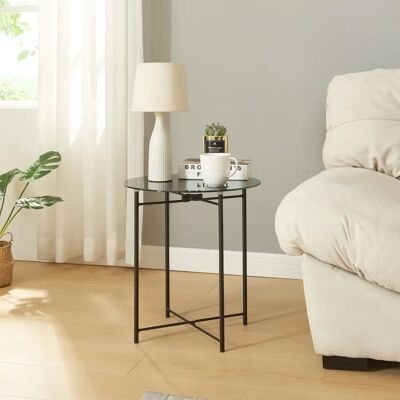 en.casa Ödeshög Acero Cristal 45xØ42cm - Negro - Mesa auxiliar en.casa Ödeshög Acero Cristal 45xØ42cm - Negro - Mesa auxiliar