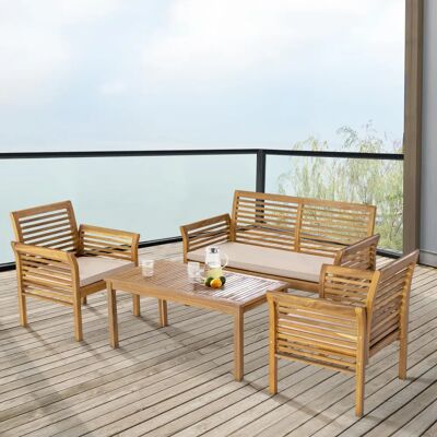 Conjunto de muebles de jardín Candela 4 piezas - Efecto madera/beige Conjunto de muebles de jardín Candela 4 piezas - Efecto madera/beige