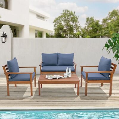 Conjunto de muebles de jardín en.casa Brittoli - Acacia y gris - 4 piezas Conjunto de muebles de jardín en.casa Brittoli - Acacia y gris - 4 piezas