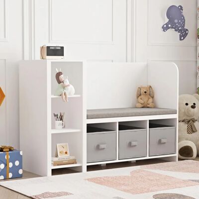 Étagère pour enfants avec banc intégré HØYLANDET - Blanc/Gris - 76x112x40 cm - Publicité Étagère pour enfants avec banc intégré HØYLANDET - Blanc/Gris - 76x112x40 cm - Publicité