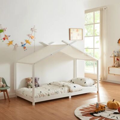 en.casa Lit pour enfants Brome forme de maison avec toit en pin - Blanc - Publicité en.casa Lit pour enfants Brome forme de maison avec toit en pin - Blanc - Publicité