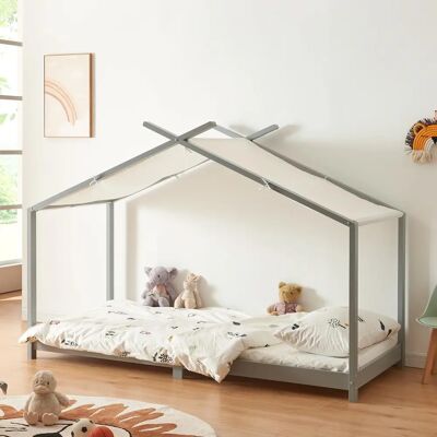 en.casa - Cama infantil con forma de casa y techo de pino 90 x 200 cm - Gris y Blanco en.casa - Cama infantil con forma de casa y techo de pino 90 x 200 cm - Gris y Blanco