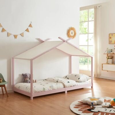en.casa Lit pour Enfants - Rose et Blanc - Structure en Bois, Toit en Tissu Amovible - 206x96x146cm - Publicité en.casa Lit pour Enfants - Rose et Blanc - Structure en Bois, Toit en Tissu Amovible - 206x96x146cm - Publicité