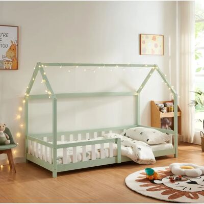 Cama infantil Hesel - 90x200cm, Verde menta, Forma de casa Cama infantil Hesel - 90x200cm, Verde menta, Forma de casa