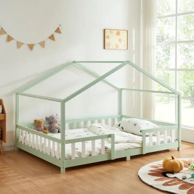Lit enfant Casa Treviolo - Bois naturel, Vert menthe, Forme de maison - Publicité Lit enfant Casa Treviolo - Bois naturel, Vert menthe, Forme de maison - Publicité