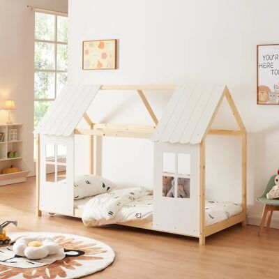 en.casa Lit enfant TOSTEDT 90x200cm Blanc & Bois - Publicité en.casa Lit enfant TOSTEDT 90x200cm Blanc & Bois - Publicité