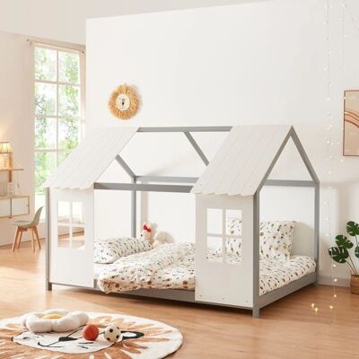 en.casa Tostedt Lit enfant - Forme de maison - 120x200cm - Gris/Blanc - Publicité en.casa Tostedt Lit enfant - Forme de maison - 120x200cm - Gris/Blanc - Publicité