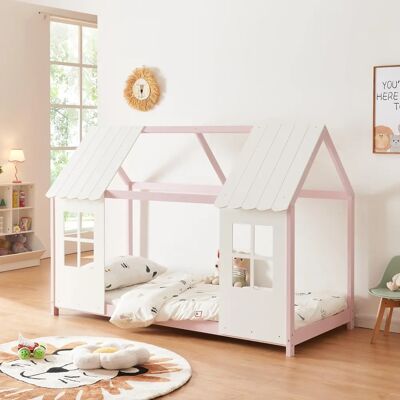 en.casa Cama infantil TOSTEDT en forma de casita Rosa/Blanco 90x200cm en.casa Cama infantil TOSTEDT en forma de casita Rosa/Blanco 90x200cm