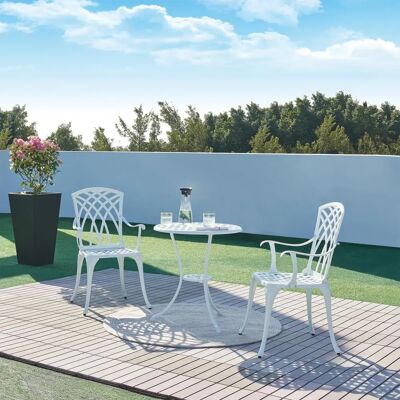 Casa.pro Vena 3-teiliges weißes Aluminium-Bistro-Set Casa.pro Vena 3-teiliges weißes Aluminium-Bistro-Set