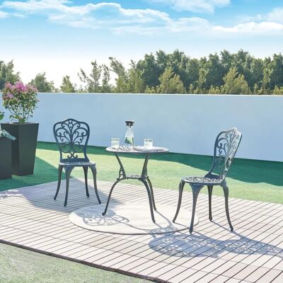 Set bistro de 3 pièces Casa.pro - Aluminium résistant aux intempéries, Patine verte - Publicité Set bistro de 3 pièces Casa.pro - Aluminium résistant aux intempéries, Patine verte - Publicité