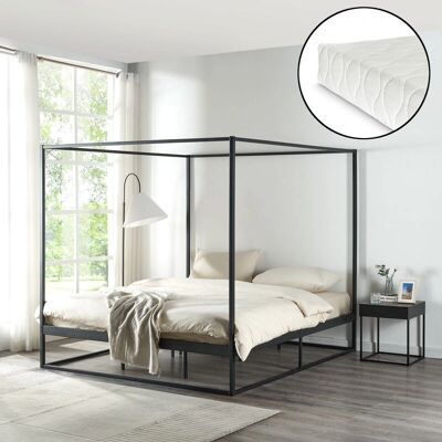 en.casa Cama con dosel Kristianstad y colchón - Negro en.casa Cama con dosel Kristianstad y colchón - Negro