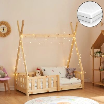 en.casa Cama infantil Helsingborg - Tipi indio, barandilla, colchón de espuma en.casa Cama infantil Helsingborg - Tipi indio, barandilla, colchón de espuma