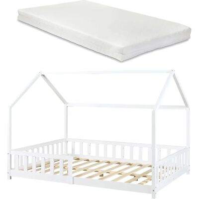 en.casa Cama infantil - Forma de casa, con reja, 120x200cm, Blanco en.casa Cama infantil - Forma de casa, con reja, 120x200cm, Blanco