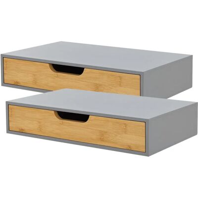 en.casa - Juego de 2 estantes de pared de bambú - Gris y Natural - Estantes de pared en.casa - Juego de 2 estantes de pared de bambú - Gris y Natural - Estantes de pared