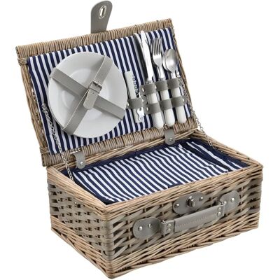 Casa.pro Panier de pique-nique bleu/blanc avec glacière, vaisselle & couverts - 38x25x16cm - Publicité Casa.pro Panier de pique-nique bleu/blanc avec glacière, vaisselle & couverts - 38x25x16cm - Publicité