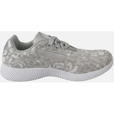 Plein Sport Silver Floral Embroidered Sneakers - Casual - Women Plein Sport Silver Floral Embroidered Sneakers - Casual - Women