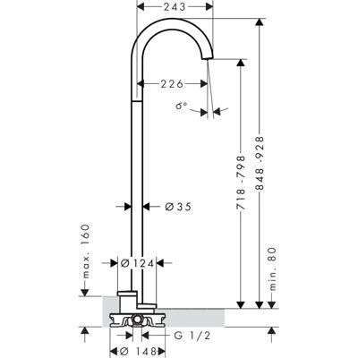 Hansgrohe Axor Uno Fertigmontageset - Bodenmontage, Gebogen, 226mm Ausladung - Wanneneinlauf Hansgrohe Axor Uno Fertigmontageset - Bodenmontage, Gebogen, 226mm Ausladung - Wanneneinlauf