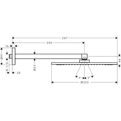 Hansgrohe Axor Kopfbrause 350mm - PowderRain - Wandmontage - Brushed Gold Hansgrohe Axor Kopfbrause 350mm - PowderRain - Wandmontage - Brushed Gold