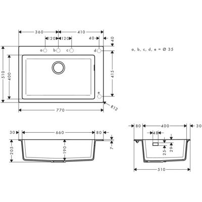Chiuvetă încorporată Hansgrohe - 770x510mm - 1 cuvă - SilicaTec - Adâncime 190mm - Se potrivește pentru dulap de 80cm Chiuvetă încorporată Hansgrohe - 770x510mm - 1 cuvă - SilicaTec - Adâncime 190mm - Se potrivește pentru dulap de 80cm