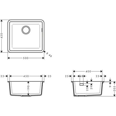 Hansgrohe Modell 43431380 - Unterbauspüle 500x450 mm - Betongrau Hansgrohe Modell 43431380 - Unterbauspüle 500x450 mm - Betongrau