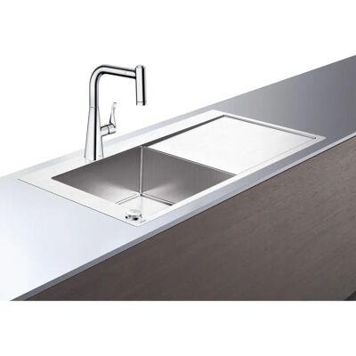 Hansgrohe Modell 43229000 Edelstahlspüle - Hauptbecken links, Abtropffläche, Chrom Hansgrohe Modell 43229000 Edelstahlspüle - Hauptbecken links, Abtropffläche, Chrom