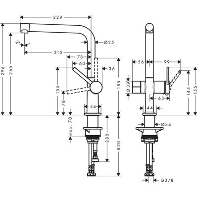 Hansgrohe M54 Küchenarmatur - Verstellbarer Schwenkbereich, Laminarstrahl, Keramikventil Hansgrohe M54 Küchenarmatur - Verstellbarer Schwenkbereich, Laminarstrahl, Keramikventil