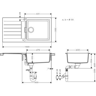 Hansgrohe Model 43358290 Chiuvetă de încorporat 750x490mm - Reversibil, SilicaTec Hansgrohe Model 43358290 Chiuvetă de încorporat 750x490mm - Reversibil, SilicaTec
